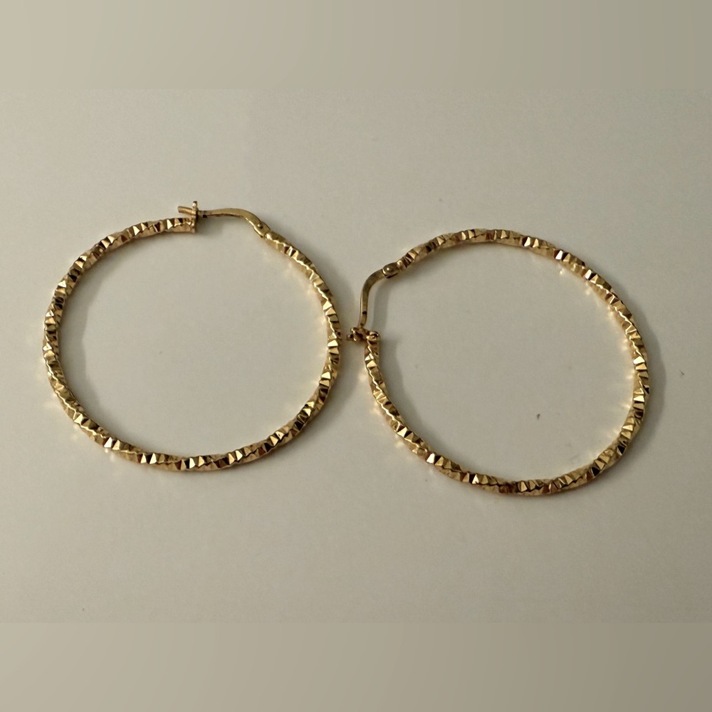 Gold Plated Silver Hoop Earrings. 1.5” diameter. - Picture 2 of 4
